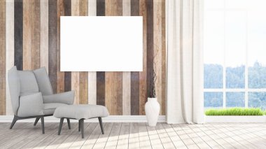 Boş çerçeve ile modern parlak iç. 3D render