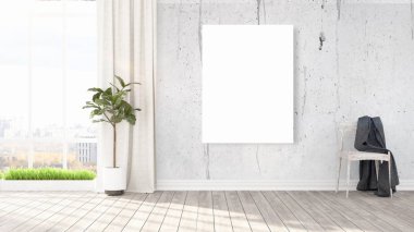 Boş çerçeve ile modern parlak iç. 3D render