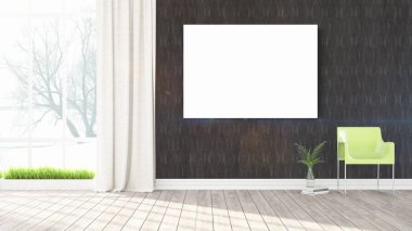 Boş çerçeve ile modern parlak iç. 3D render