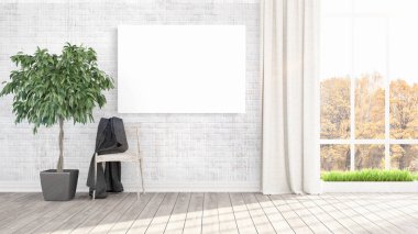 Boş çerçeve ile modern parlak iç. 3D render