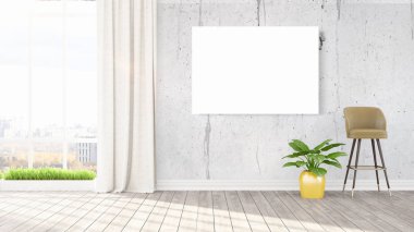 Boş çerçeve ile modern parlak iç. 3D render