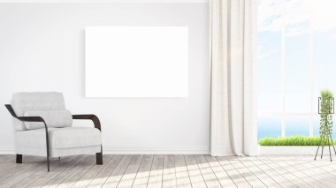 Boş çerçeve ile modern parlak iç. 3D render