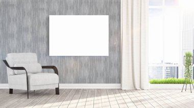 Boş çerçeve ile modern parlak iç. 3D render