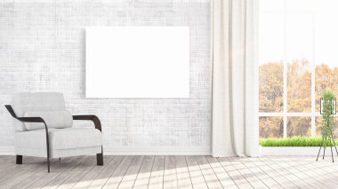 Boş çerçeve ile modern parlak iç. 3D render