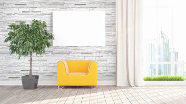 Boş çerçeve ile modern parlak iç. 3D render