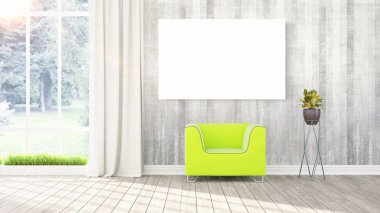 Boş çerçeve ile modern parlak iç. 3D render