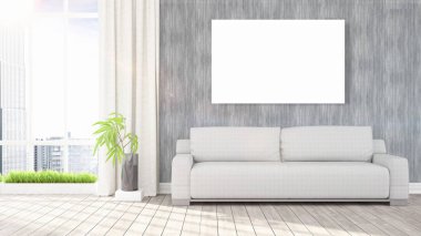 Boş çerçeve ile modern parlak iç. 3D render