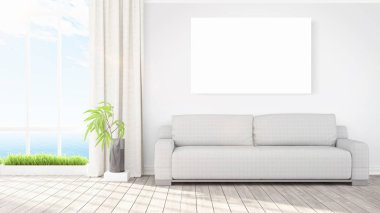 Boş çerçeve ile modern parlak iç. 3D render