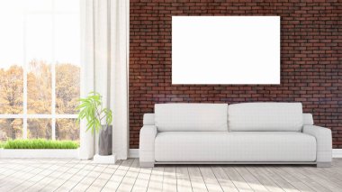 Boş çerçeve ile modern parlak iç. 3D render