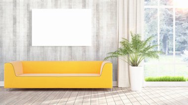 Boş çerçeve ile modern parlak iç. 3D render