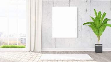 Boş çerçeve ile modern parlak iç. 3D render