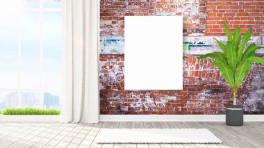 Boş çerçeve ile modern parlak iç. 3D render