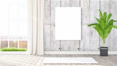 Boş çerçeve ile modern parlak iç. 3D render