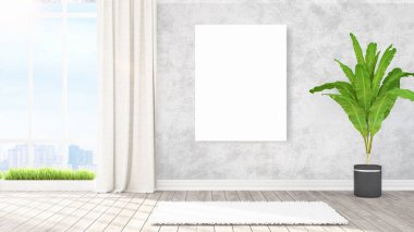 Boş çerçeve ile modern parlak iç. 3D render