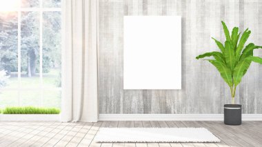 Boş çerçeve ile modern parlak iç. 3D render