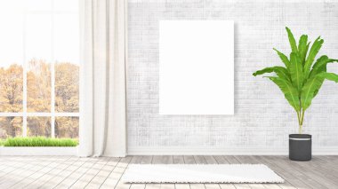 Boş çerçeve ile modern parlak iç. 3D render