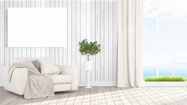 Boş çerçeve ile modern parlak iç. 3D render