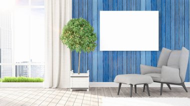 Boş çerçeve ile modern parlak iç. 3D render