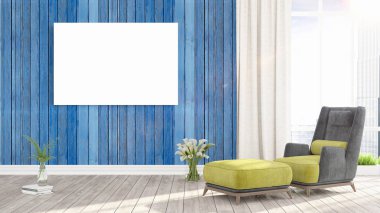 Boş çerçeve ile modern parlak iç. 3D render