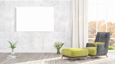 Boş çerçeve ile modern parlak iç. 3D render