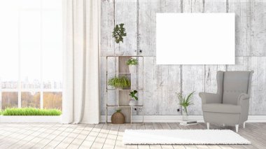 Boş çerçeve ile modern parlak iç. 3D render