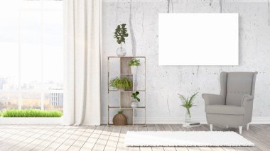 Boş çerçeve ile modern parlak iç. 3D render