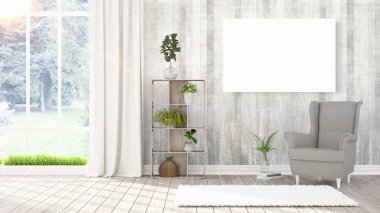 Boş çerçeve ile modern parlak iç. 3D render