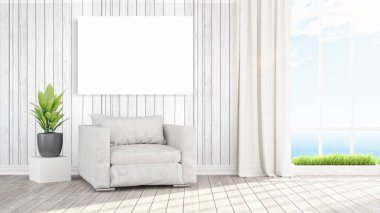 Boş çerçeve ile modern parlak iç. 3D render