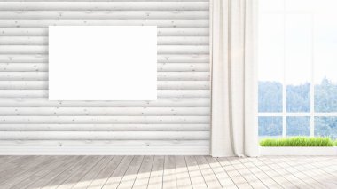 Boş çerçeve ile modern parlak iç. 3D render