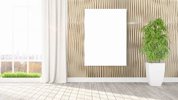 Modern bright interior with empty frame . 3D rendering — Stock Photo, Image