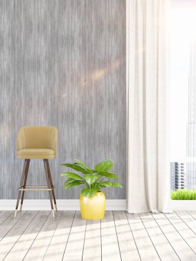 Modern parlak iç. 3D render