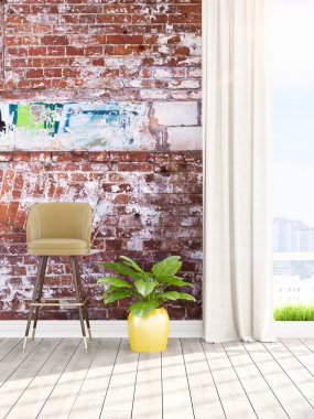 Modern parlak iç. 3D render