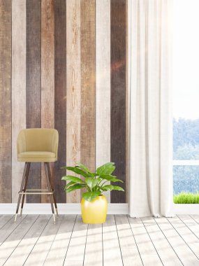 Modern parlak iç. 3D render