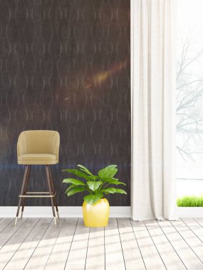 Modern parlak iç. 3D render