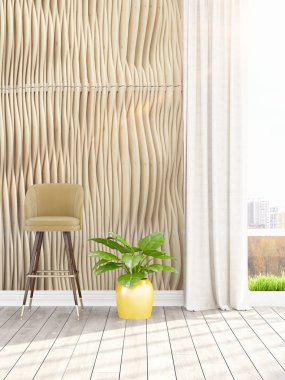 Modern parlak iç. 3D render