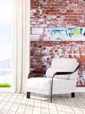 Modern parlak iç. 3D render