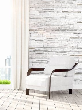 Modern parlak iç. 3D render