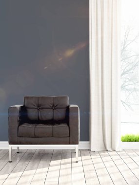 Modern parlak iç. 3D render