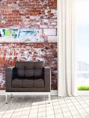 Modern parlak iç. 3D render