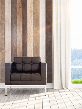 Modern parlak iç. 3D render