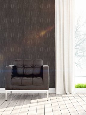 Modern parlak iç. 3D render