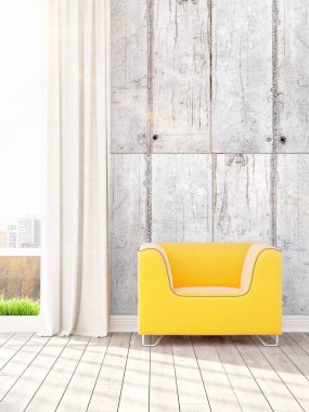 Modern parlak iç. 3D render