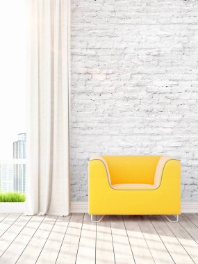 Modern parlak iç. 3D render