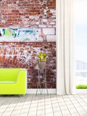 Modern parlak iç. 3D render