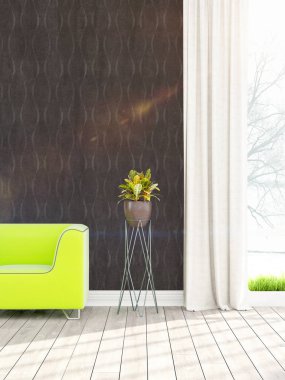 Modern parlak iç. 3D render