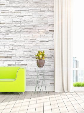 Modern parlak iç. 3D render