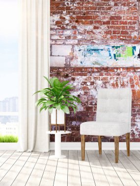 Modern parlak iç. 3D render