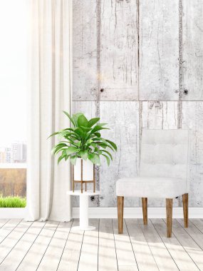 Modern parlak iç. 3D render