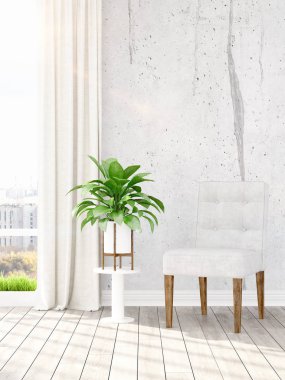 Modern parlak iç. 3D render