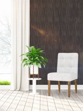 Modern parlak iç. 3D render